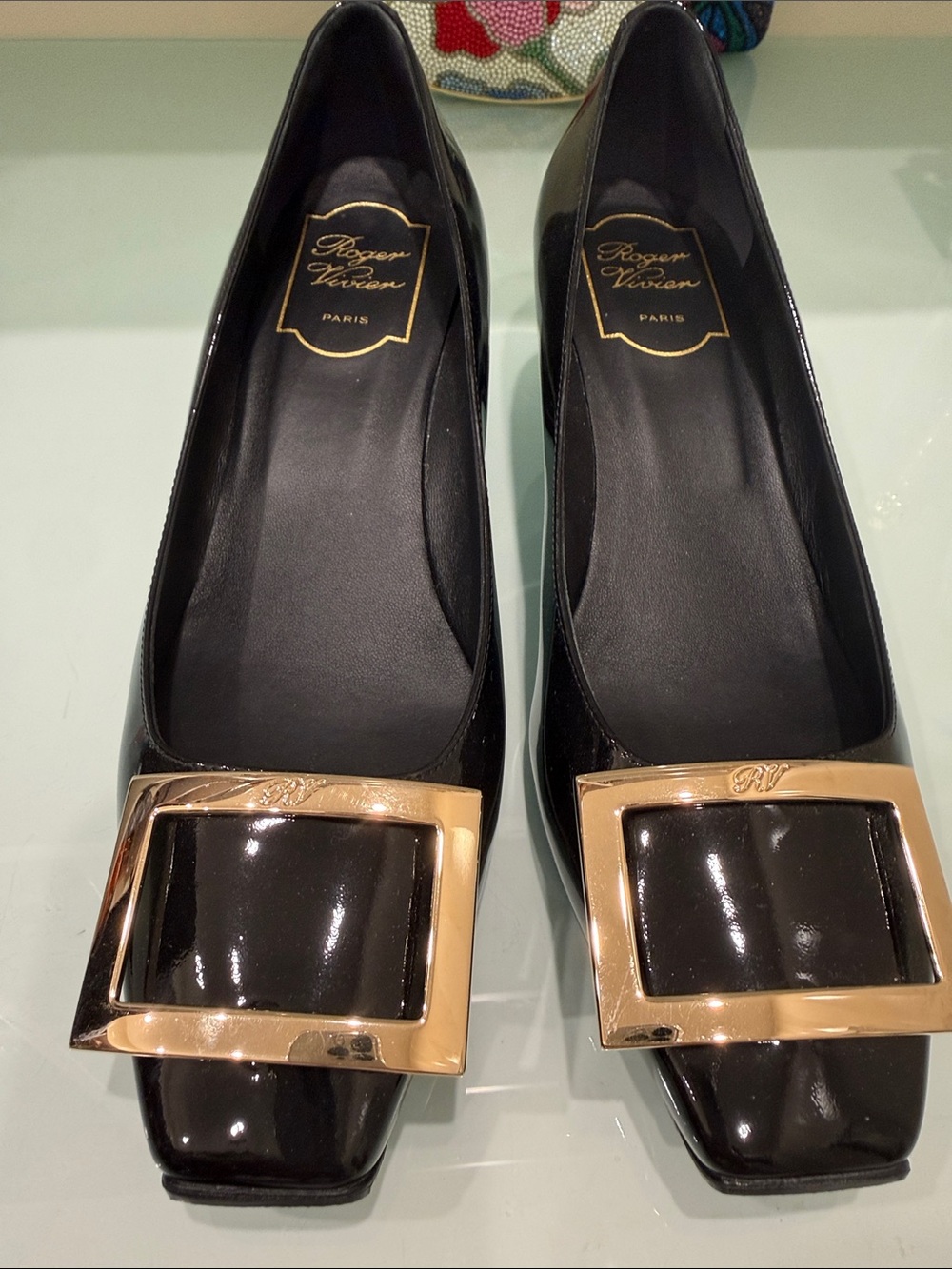 Roger Vivier Black Patent Heels 7.5